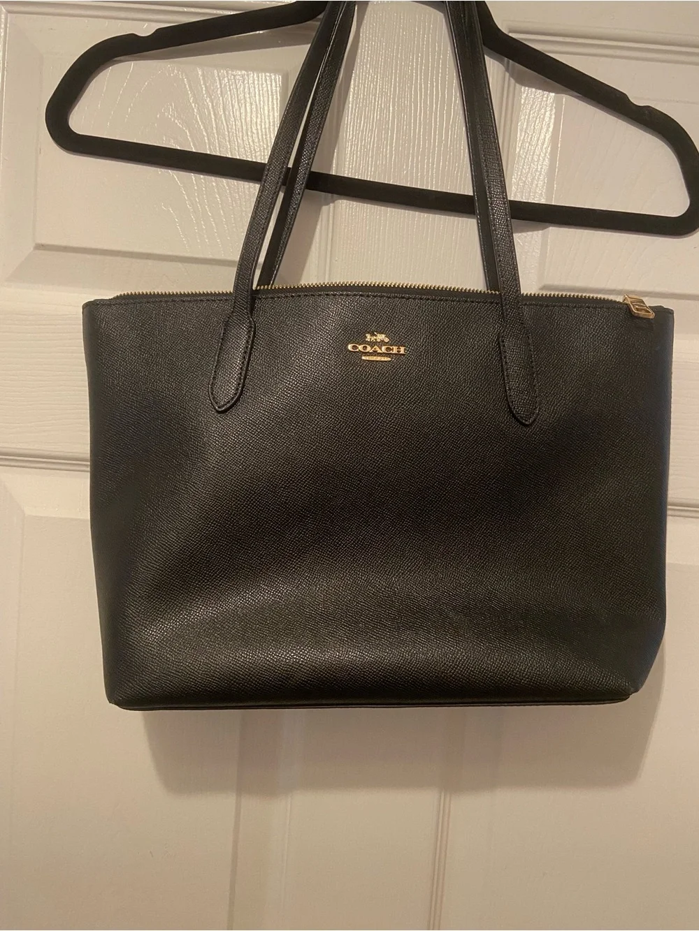 Coach Black Leather Tote with Gold Hardware